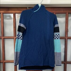 Blue Krimson Klover Fireside Wool Colorblock Hooded Tunic Sweater Size Medium